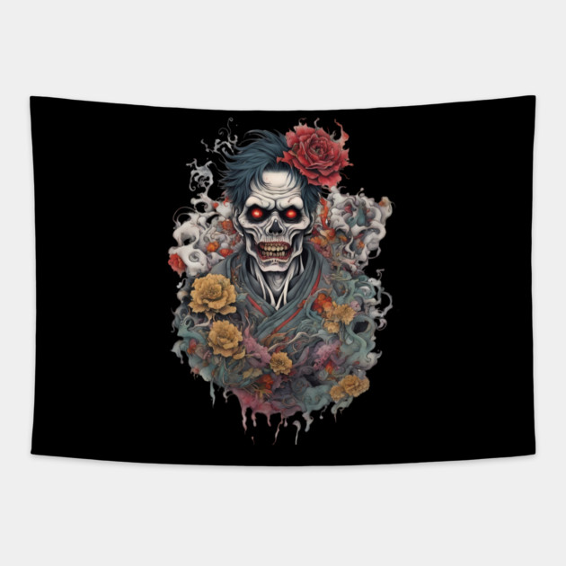 Skull Japanese Tattoo Tapestry by animegirlnft