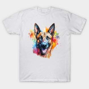 Colorful Belgian Malinois Watercolor Art T-Shirt