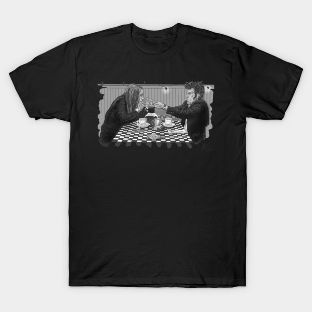 Coffee & Cigarettes: Mr. Waits and Mr. Pop T-Shirt by 51Deesigns