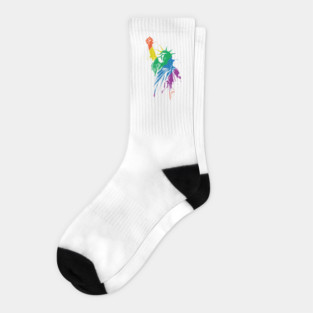 Rainbow Statue Of Liberty With Raised Fist LGBTQ+ Pride Socks