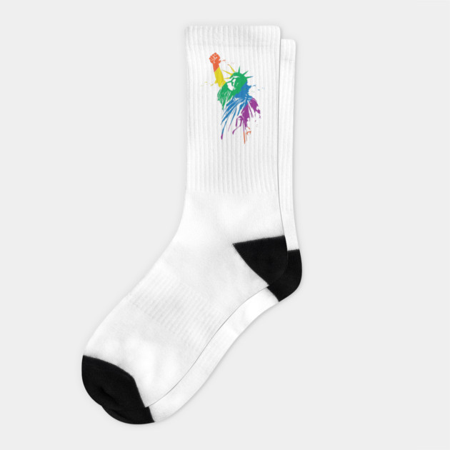 Rainbow Statue Of Liberty With Raised Fist LGBTQ+ Pride Socks by Nonstop Shirts