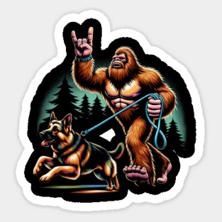 Bigfoot Walking German Shepherd Glory Tee Triumph for Dog Admirers Sticker