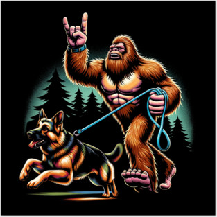 Bigfoot Walking German Shepherd Glory Tee Triumph for Dog Admirers Posters and Art