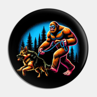 Bigfoot Walking German Shepherd Dog Tee for Lovers of Noble Dogs Pin