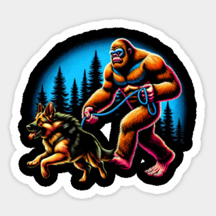 Bigfoot Walking German Shepherd Dog Tee for Lovers of Noble Dogs Sticker