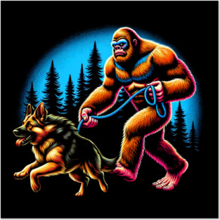 Bigfoot Walking German Shepherd Dog Tee for Lovers of Noble Dogs Posters and Art
