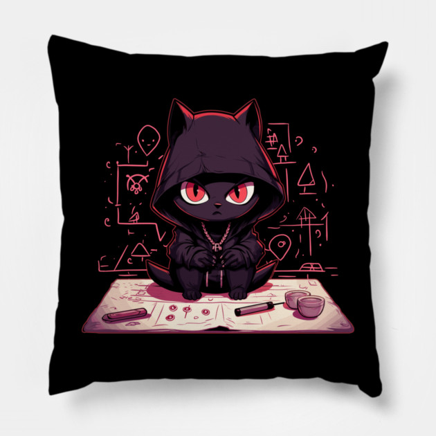 Cat Doing Magic Kitten Making an Evil Plan Pillow by belownormal
