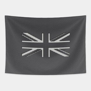 UK Flag Union Jack in Carbon Fiber White on Black Tapestry