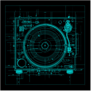 Retro Turntable Blue Print Posters and Art