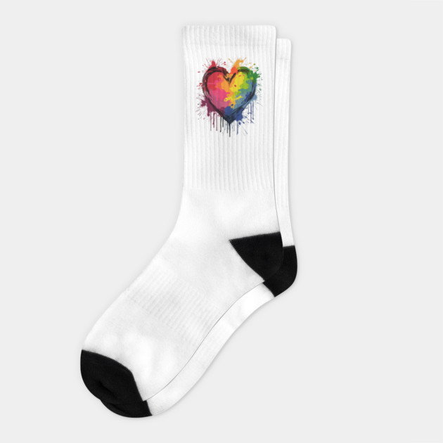 Paint Splatter Rainbow Heart Socks by WarFX Designs