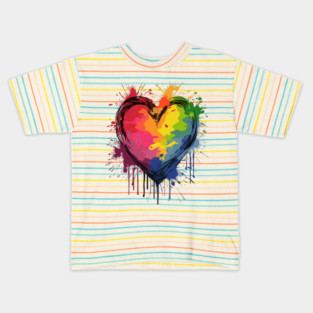 Paint Splatter Rainbow Heart Kids T-Shirt
