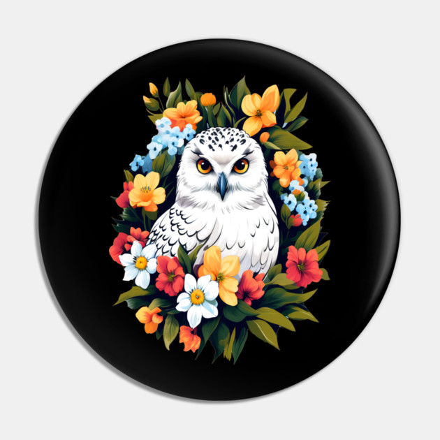 Cute Snowy Owl Surrounded by Bold Vibrant Spring Flowers Pin by BirdsnStuff