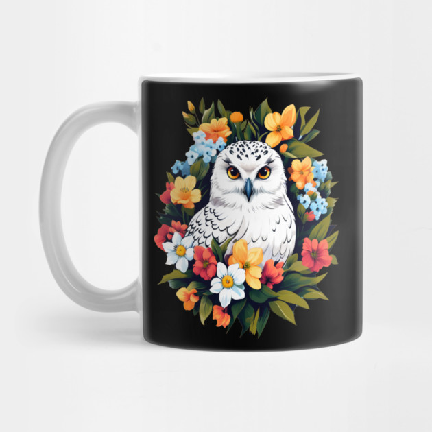 Cute Snowy Owl Surrounded by Bold Vibrant Spring Flowers by BirdsnStuff