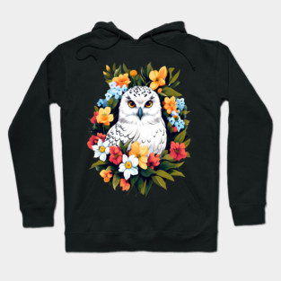 Cute Snowy Owl Surrounded by Bold Vibrant Spring Flowers Hoodie