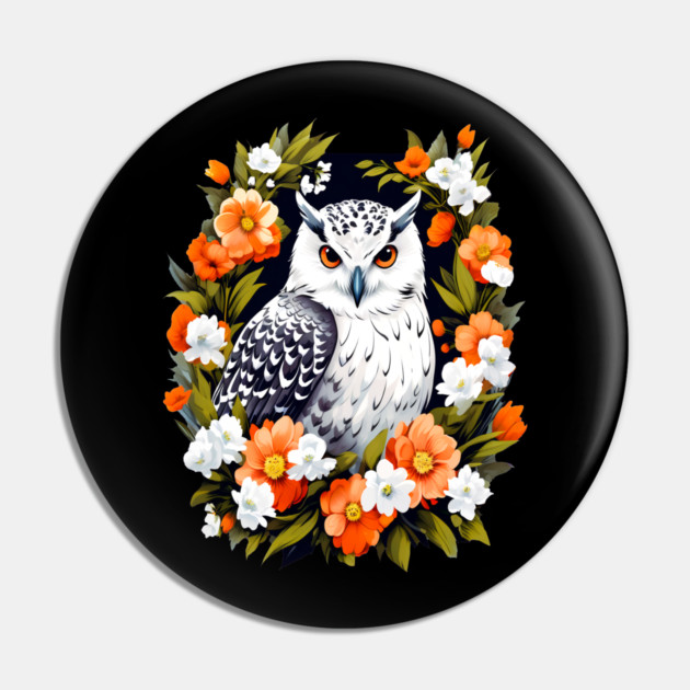 Cute Snowy Owl Surrounded by Bold Vibrant Spring Flowers Pin by BirdsnStuff