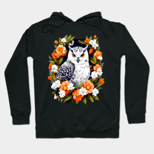 Cute Snowy Owl Surrounded by Bold Vibrant Spring Flowers Hoodie