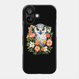 Cute Snowy Owl Surrounded by Bold Vibrant Spring Flowers Phone Case