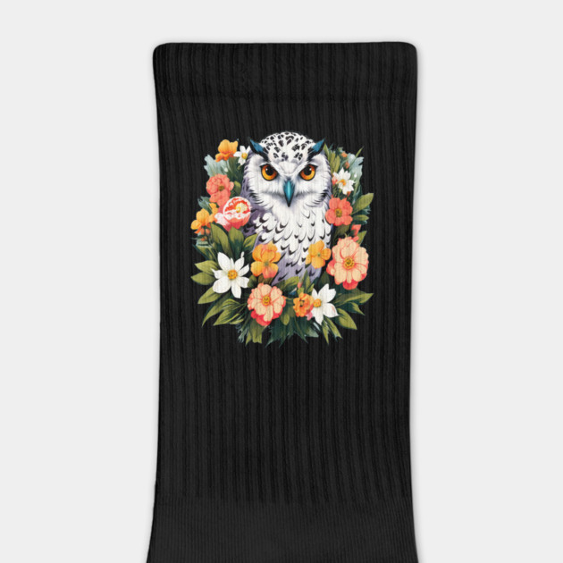 Cute Snowy Owl Surrounded by Bold Vibrant Spring Flowers by BirdsnStuff