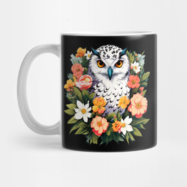 Cute Snowy Owl Surrounded by Bold Vibrant Spring Flowers by BirdsnStuff