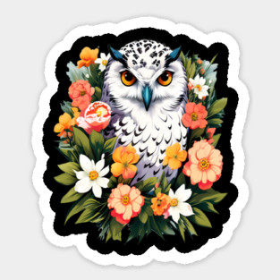Cute Snowy Owl Surrounded by Bold Vibrant Spring Flowers Magnet