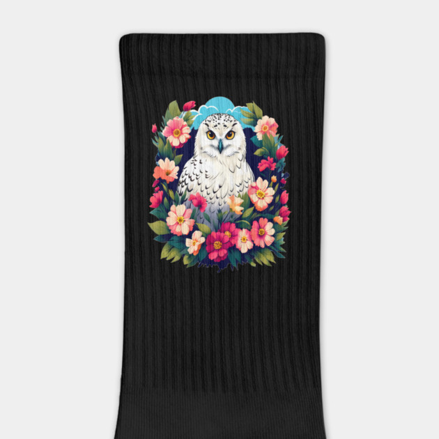 Cute Snowy Owl Surrounded by Bold Vibrant Spring Flowers by BirdsnStuff