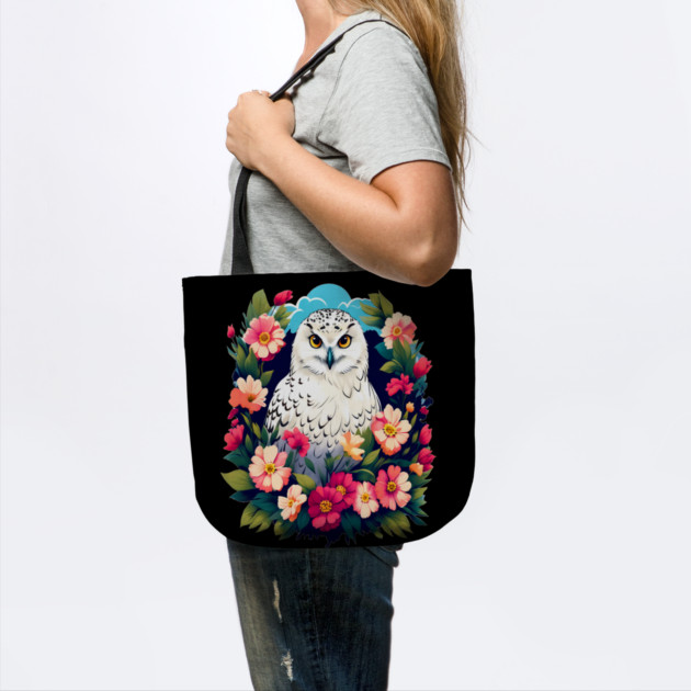 Cute Snowy Owl Surrounded by Bold Vibrant Spring Flowers by BirdsnStuff