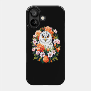 Cute Snowy Owl Surrounded by Bold Vibrant Spring Flowers Phone Case