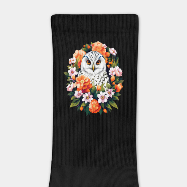 Cute Snowy Owl Surrounded by Bold Vibrant Spring Flowers by BirdsnStuff