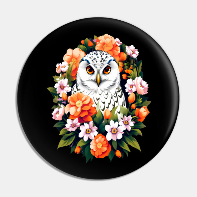 Cute Snowy Owl Surrounded by Bold Vibrant Spring Flowers Pin by BirdsnStuff