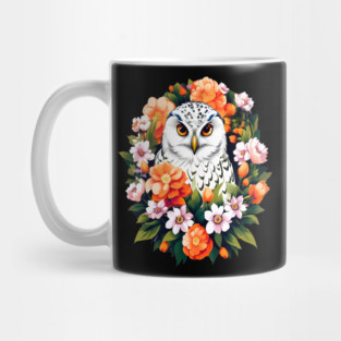 Cute Snowy Owl Surrounded by Bold Vibrant Spring Flowers Mug