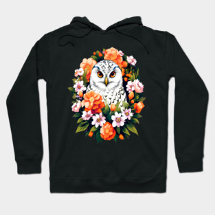 Cute Snowy Owl Surrounded by Bold Vibrant Spring Flowers Hoodie