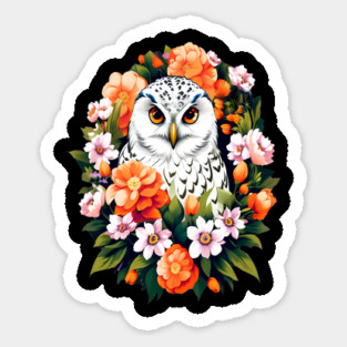Cute Snowy Owl Surrounded by Bold Vibrant Spring Flowers Magnet