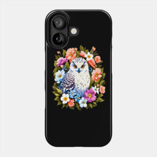 Cute Snowy Owl Surrounded by Bold Vibrant Spring Flowers Phone Case