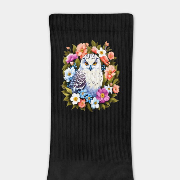 Cute Snowy Owl Surrounded by Bold Vibrant Spring Flowers by BirdsnStuff