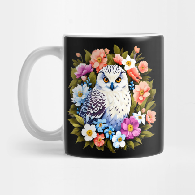 Cute Snowy Owl Surrounded by Bold Vibrant Spring Flowers by BirdsnStuff