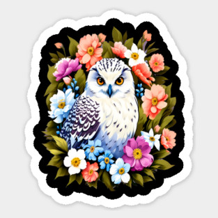 Cute Snowy Owl Surrounded by Bold Vibrant Spring Flowers Magnet