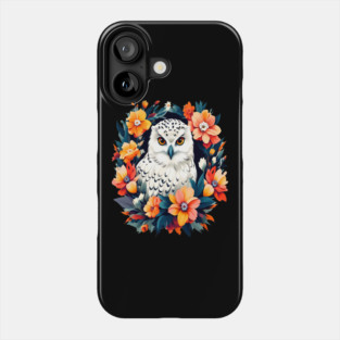 Cute Snowy Owl Surrounded by Bold Vibrant Spring Flowers Phone Case