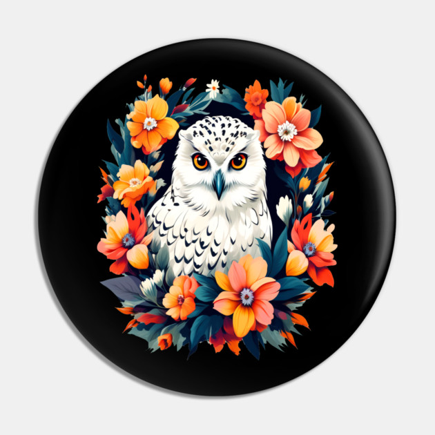 Cute Snowy Owl Surrounded by Bold Vibrant Spring Flowers Pin by BirdsnStuff
