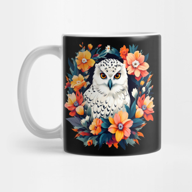 Cute Snowy Owl Surrounded by Bold Vibrant Spring Flowers by BirdsnStuff