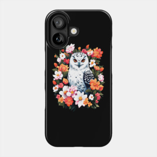 Cute Snowy Owl Surrounded by Bold Vibrant Spring Flowers Phone Case