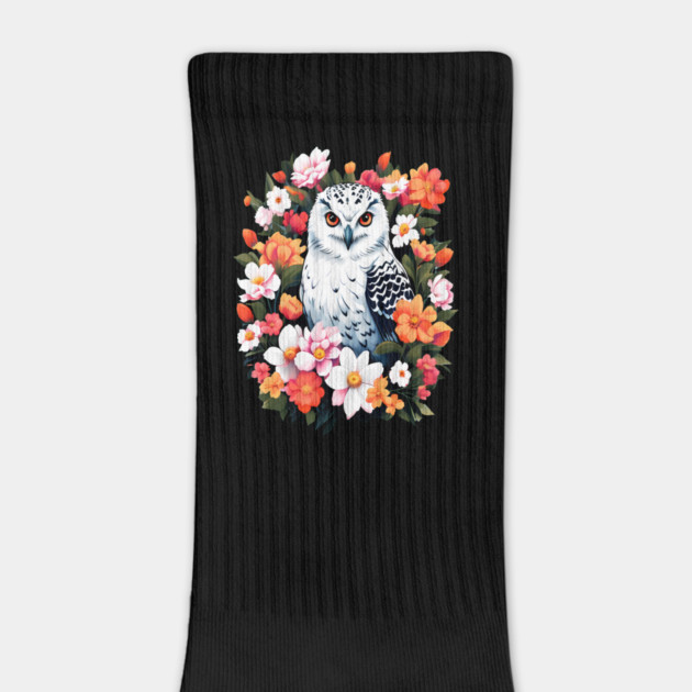 Cute Snowy Owl Surrounded by Bold Vibrant Spring Flowers by BirdsnStuff