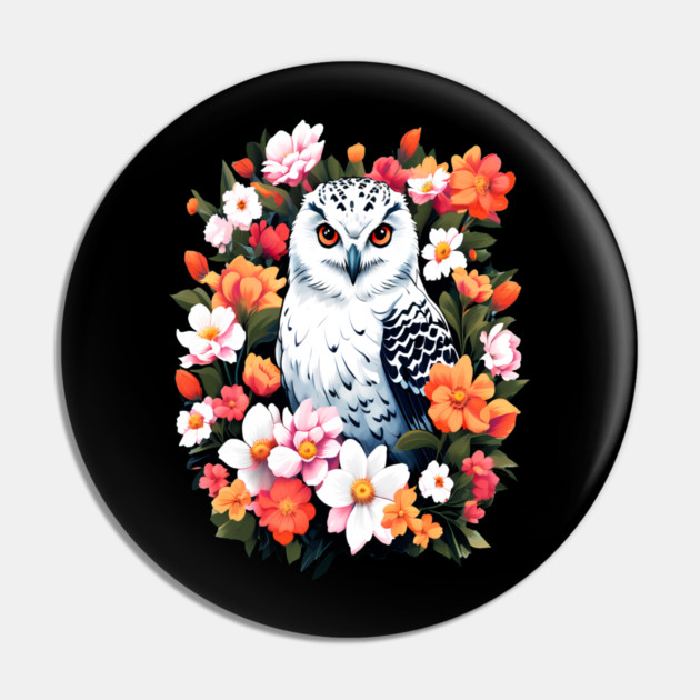 Cute Snowy Owl Surrounded by Bold Vibrant Spring Flowers Pin by BirdsnStuff