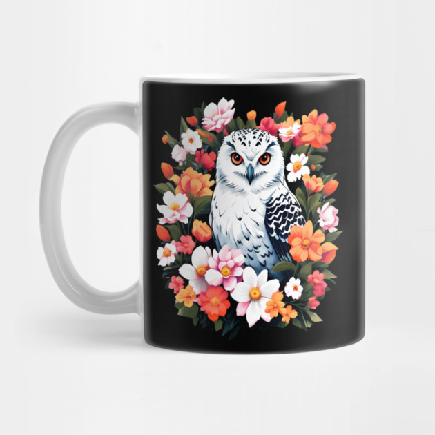 Cute Snowy Owl Surrounded by Bold Vibrant Spring Flowers by BirdsnStuff