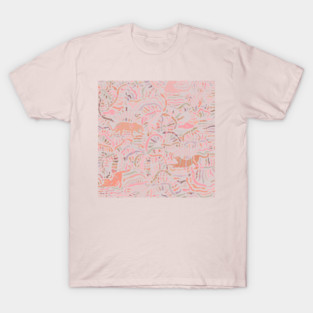 Boho Big Cats in Pink T-Shirt