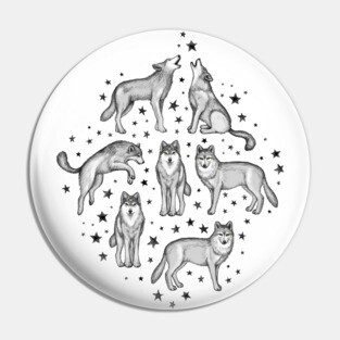 Wolves and Stars on White Pin