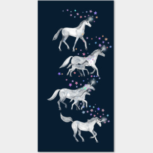 Unicorns and Stars on Dark Teal Posters and Art