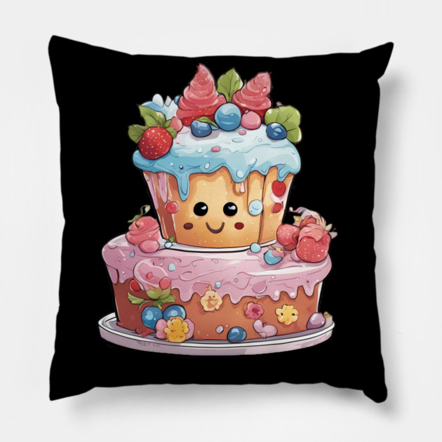 Birthday Cake Cartoon Pillow by animegirlnft