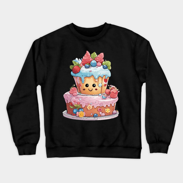 Birthday Cake Cartoon Crewneck Sweatshirt by animegirlnft