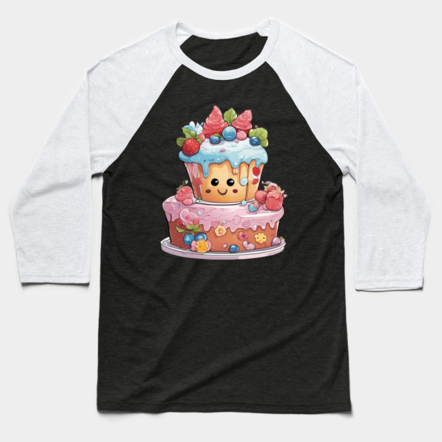 Birthday Cake Cartoon Baseball T-Shirt by animegirlnft
