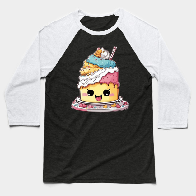 Kawaii Birthday Cake Baseball T-Shirt by animegirlnft